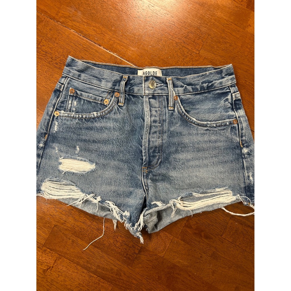 AGOLDE Parker Cut Off Shorts Womens 23 Blue Distressed Denim High Rise